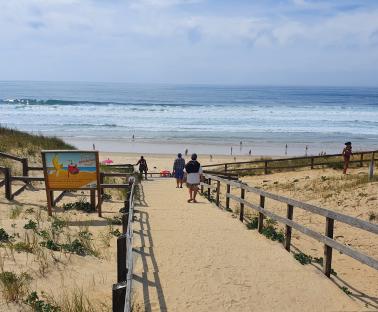 Vue sur l'entrée de la plage sans poubelle du Cap de l'Homy à Lit-et-Mixe