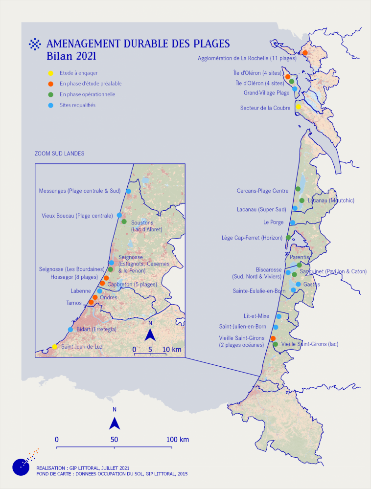 Carte des démarches Aménagement durable des Plages - Fin 2021