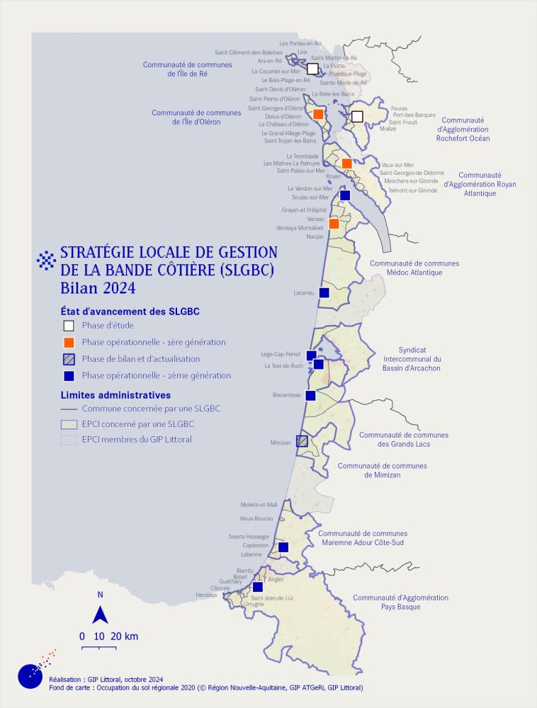 Carte sur l'état d'avancement des SLGBC en Nouvelle-Aquitaine