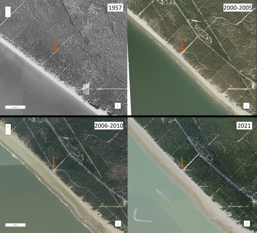 Évolution du littoral de la Grande Côte depuis 1957
