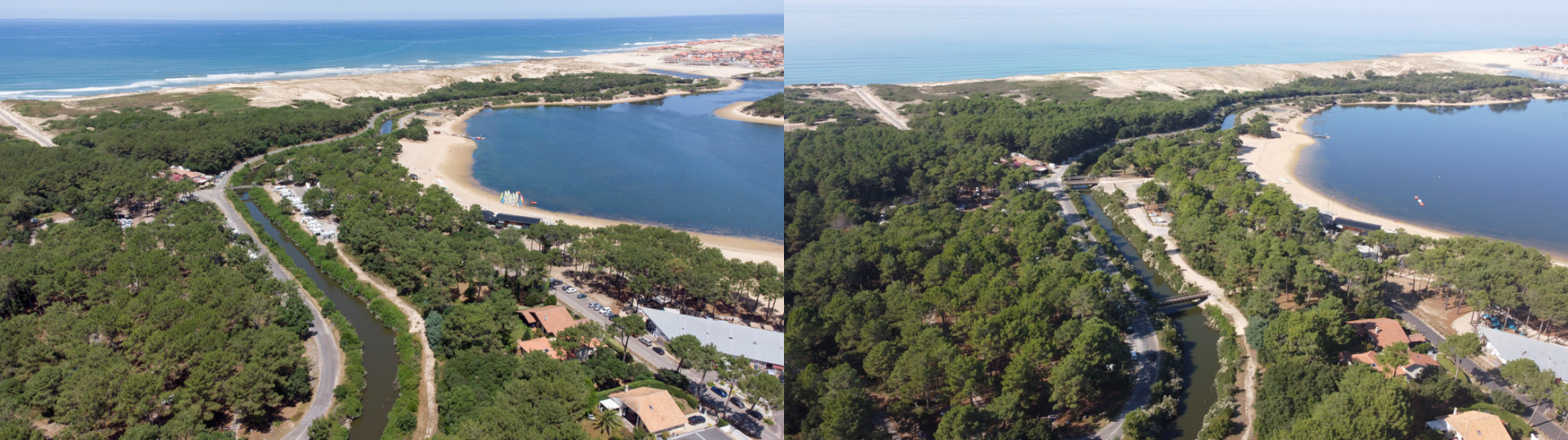 Vue aérienne avant / après création de nouvelles connexions (passerelles) vers la plage océane