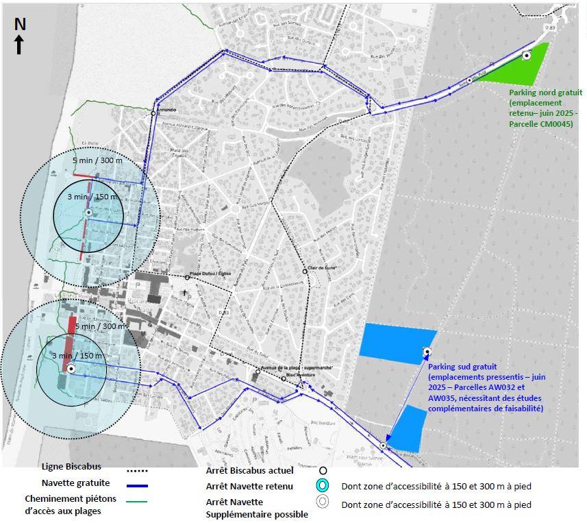 Carte des dispositifs de parkings rétro littoraux Biscarrosse