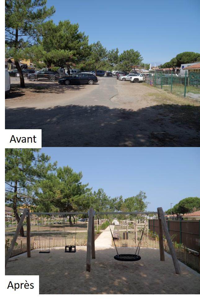Avant - Après transformation de l'ancien parking - aire de jeux 