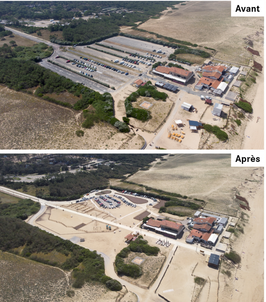 Vue aérienne zoom parking Avant / après